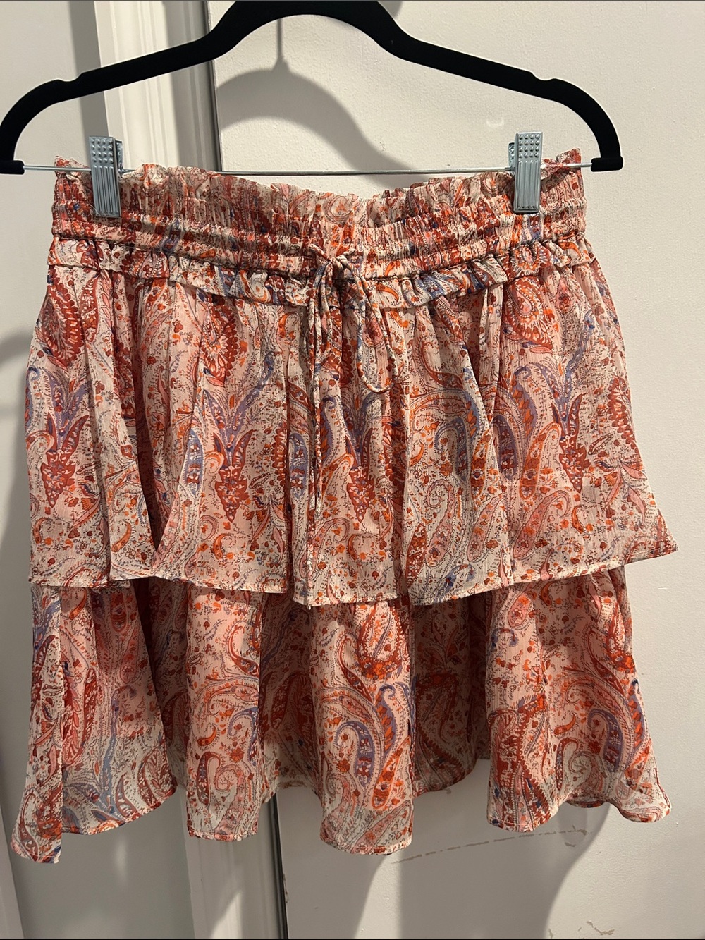 Aqua Bloomingdale’s Paisley Tiered Mini Skirt Size Small